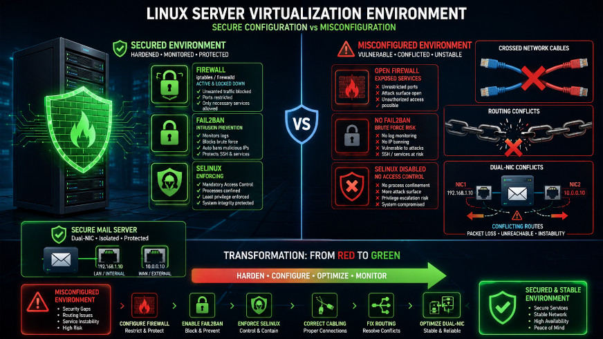 Complete Guide: Securing a Rocky Linux KVM Host + Fixing Mail Server Dual-NIC Issues